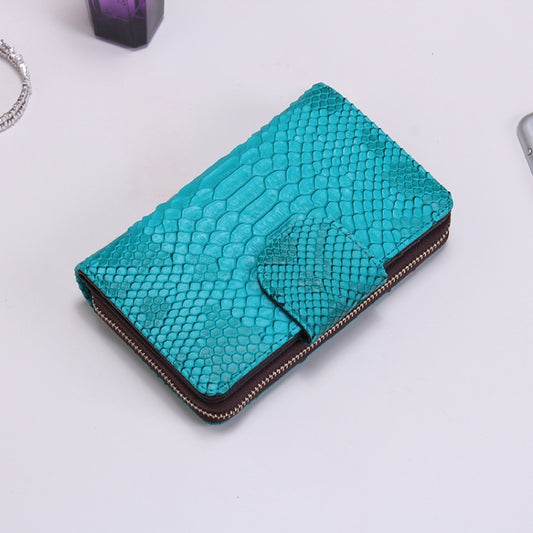 Ladies Python Texture Leather Clutch Embossed Zipper Wallet(Emerald) by bashfashion