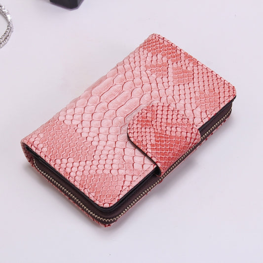 Ladies Python Texture Leather Clutch Embossed Zipper Wallet(Cherry Pink) by bashfashion