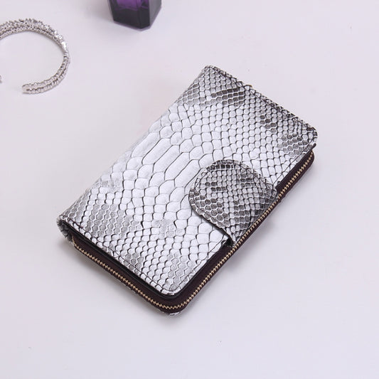 Ladies Python Texture Leather Clutch Embossed Zipper Wallet(Creamy White) by bashfashion