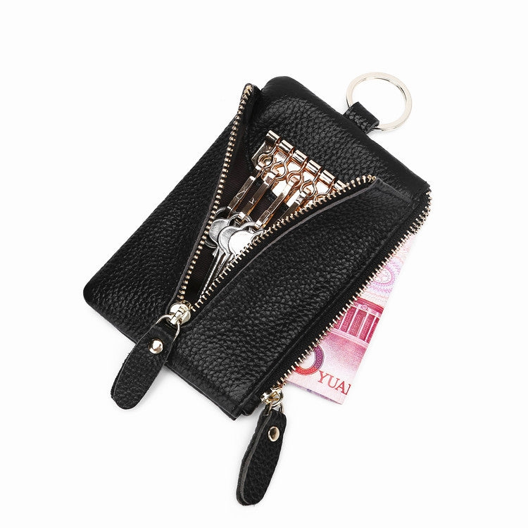Men Leather Multifunctional Coin Purse Household Large-capacity Key Card Case(Black) by bashfashion