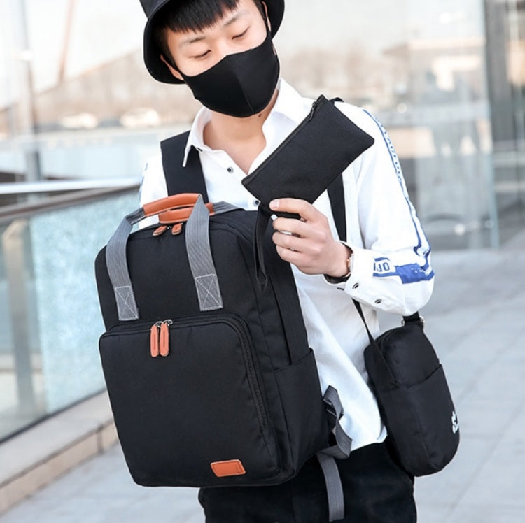 3 In 1 Travel Backpack Student School Bag USB Computer Backpack(Black) by bashfashion