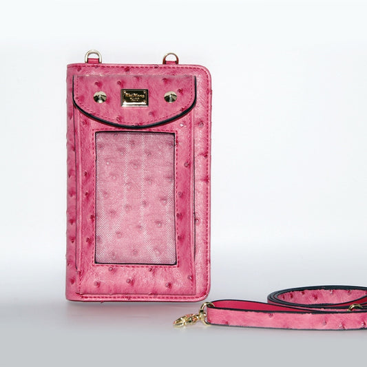 Multifunctional Touch Screen Hanging Neck Ostrich Pattern Mobile Phone Bag Women One-Shoulder Messenger Mini Coin Purse(Rose Red) by bashfashion