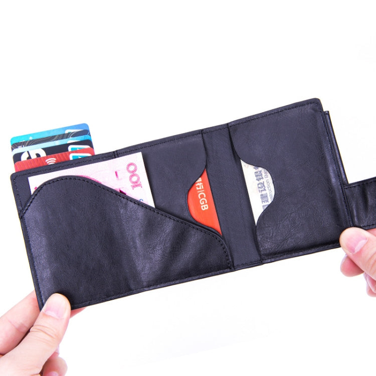 Anti-Theft Aluminum Alloy Coin Purse RFID Anti-Degaussing Automatic Pop-Up PU Bank Card Bag(Carbon Fiber Black) by bashfashion