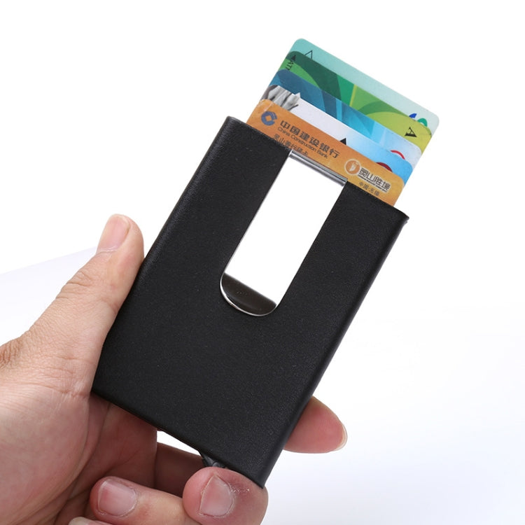 Aluminum Alloy Credit Card Case RFID Anti-Magnetic Metal Card Box(Microfiber Leather Black) by bashfashion