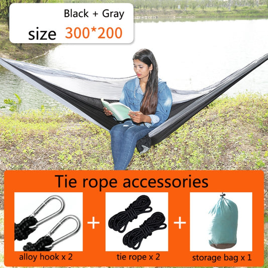 Outdoor Hammock Nylon Parachute Cloth Travel Camping Swing, Style: 3m x 2m (Black+Gray) by bashfashion