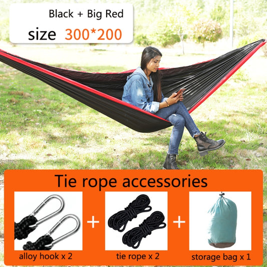 Outdoor Hammock Nylon Parachute Cloth Travel Camping Swing, Style: 3m x 2m (Black+Red) by bashfashion