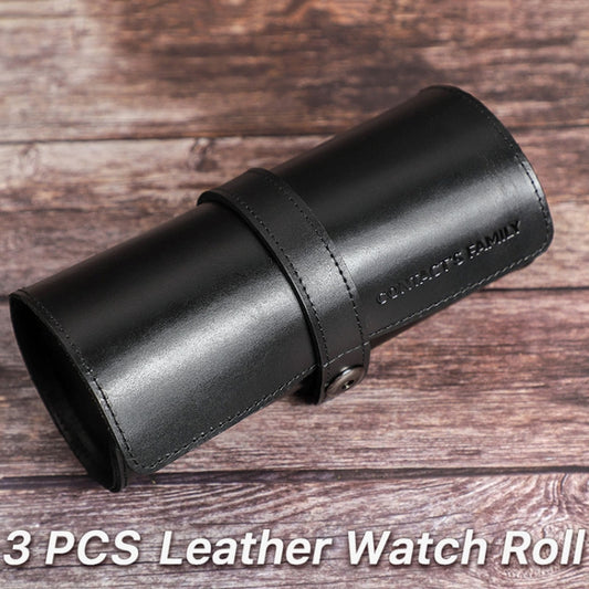 Contacts Family CF1117A 3 Watch Positions Leather Watch Box Round Buckle Outdoor Travel Watch Storage Box(Black) by Contacts Family