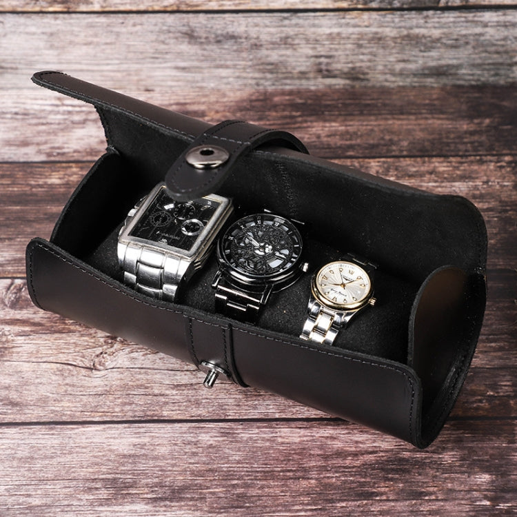 Contacts Family CF1117A 3 Watch Positions Leather Watch Box Round Buckle Outdoor Travel Watch Storage Box(Black) by Contacts Family