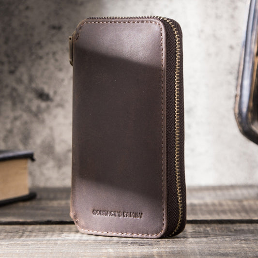 Contacts Family CF1114 Leather Watch Box Retro Crazy Horse Leather Zipper Couple Watch Bag(Coffee) by Contacts Family