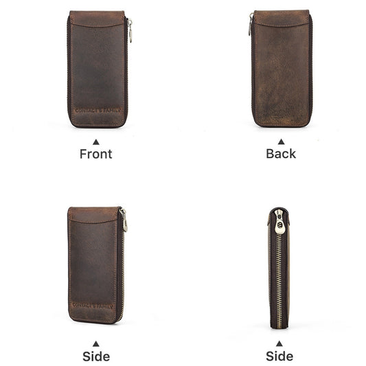 Contacts Family CF1121 Retro Crazy Horse Leather Watch Storage Box Single Watch Seat Portable Watch Zipper Bag(Coffee) by Contacts Family