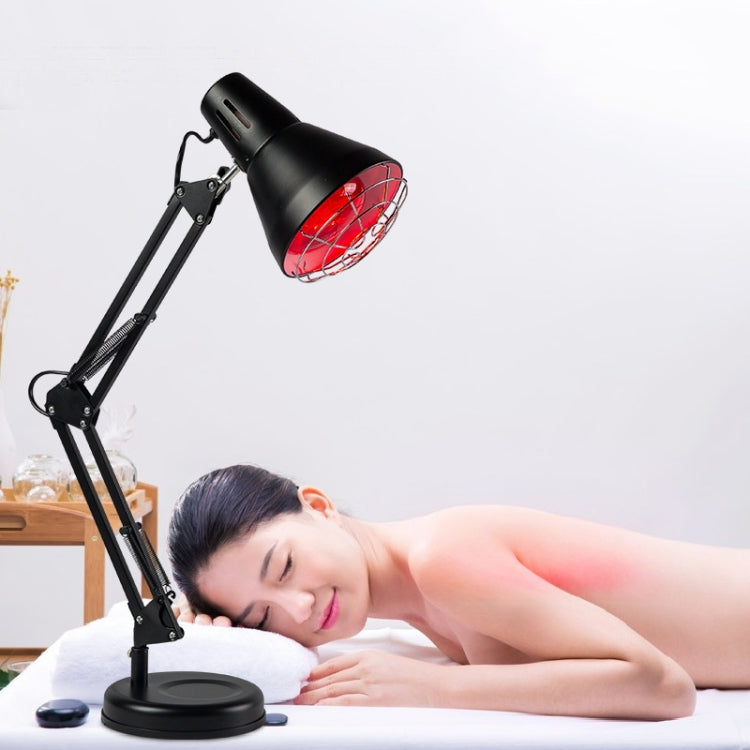 Household 150-watt Infrared Simple Physiotherapy Lamp With Metal Long Arm US Plug, Colour: Button Switch (Black) by bashfashion