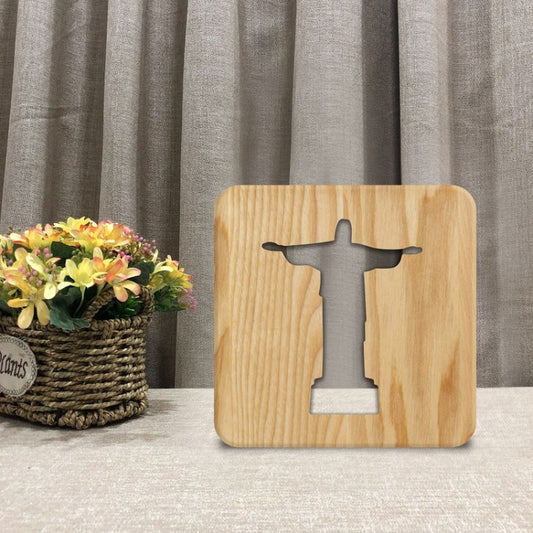 FS-T1971W 2.5W Jesus Pastor Table Lamp USB Solid Wood Hollow Night Light(Warm White Light) by bashfashion