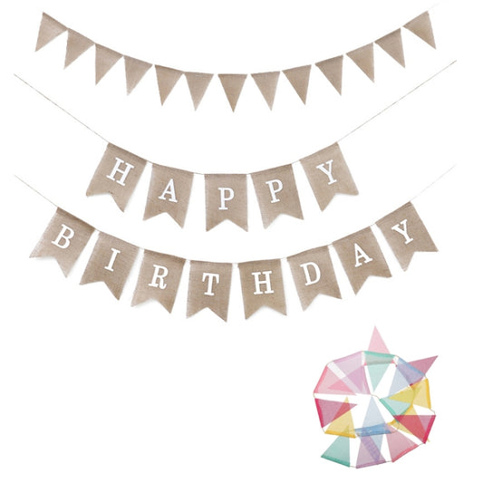 2 PCS Swallowtail Burlap First Birthday Flags Mori Series Party Flags Specification: Burlap Triangle Flag by bashfashion