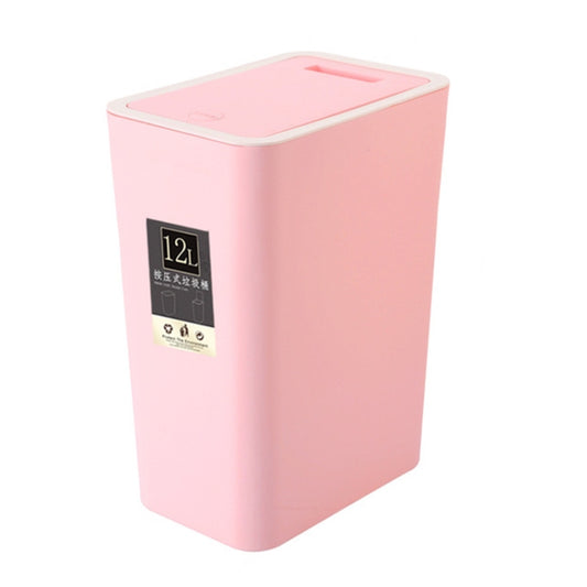 Household Rectangular Press Type 12 Liter Living Room Covered Sorting Plastic Trash Can with Cover Lip(Pink) by bashfashion
