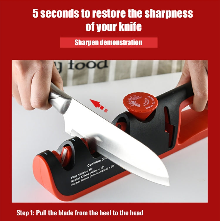 4- In-1 Adjustable Manual Knife Sharpener Multifunctional Knife Sharpener(Black Red) by bashfashion