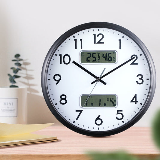 13 Inch Dual-screen LED Display Wall Clock Living Room Temperature And Humidity Calendar Multi-function Clock(Black) by bashfashion