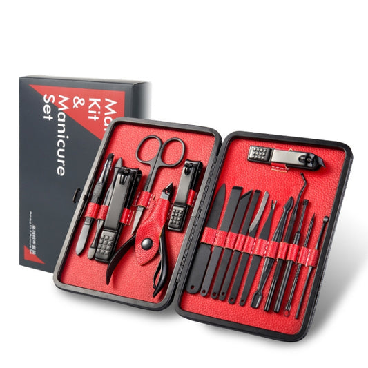18 In 1 Nail Clippers Home Pedicure and Nail Care Tools(Black Red) by bashfashion