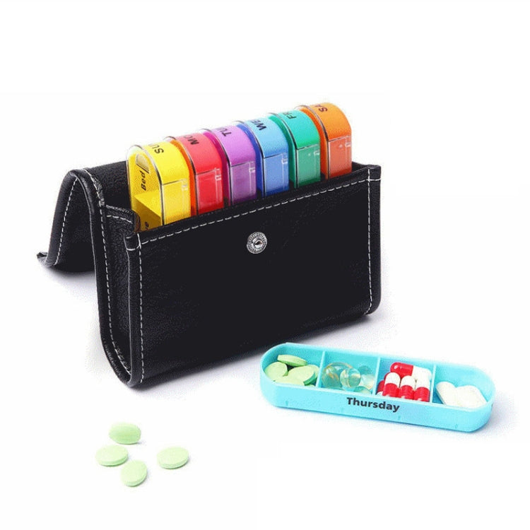 Notebook-Style 28-Compartment Portable Pill Box&Leather Bag(Black) by bashfashion