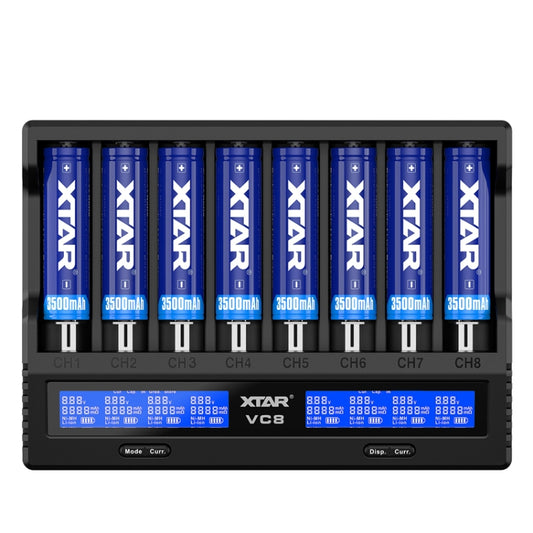 XTAR 8-Slot Battery Charger LCD Display Charger QC3.0 Type C Fast Charger for 21700 / 18650 Battery, Model: VC8 by XTAR