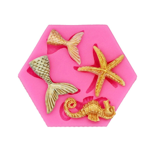 Ocean Series Big And Small Fishtail Starfish Seahorse DIY Baking Liquid Silicone Mold(Pink) by bashfashion