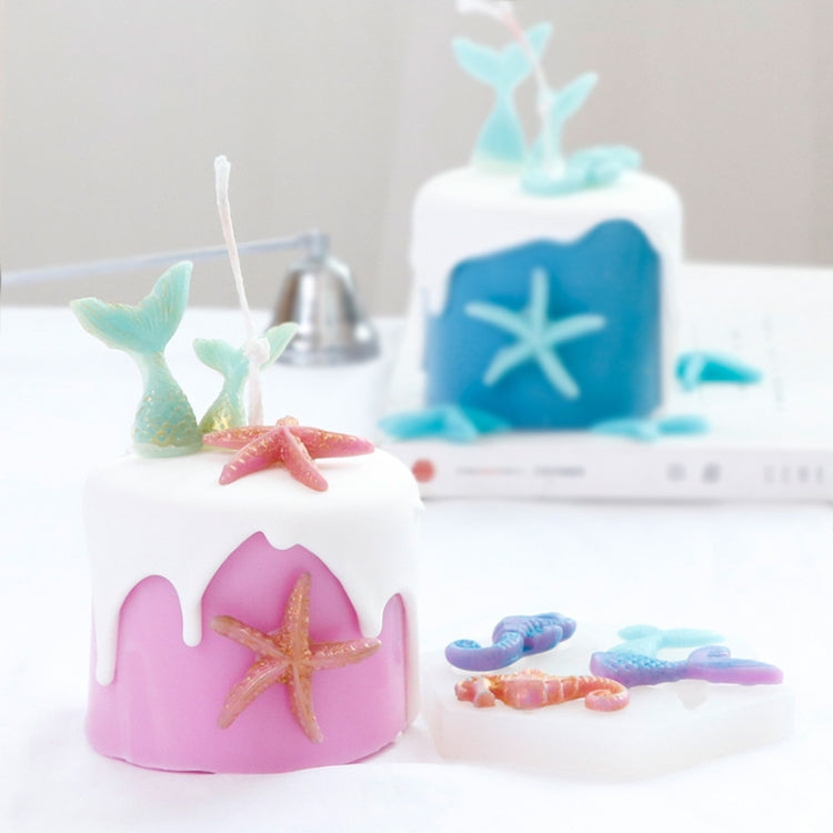 Ocean Series Big And Small Fishtail Starfish Seahorse DIY Baking Liquid Silicone Mold(Gray) by bashfashion