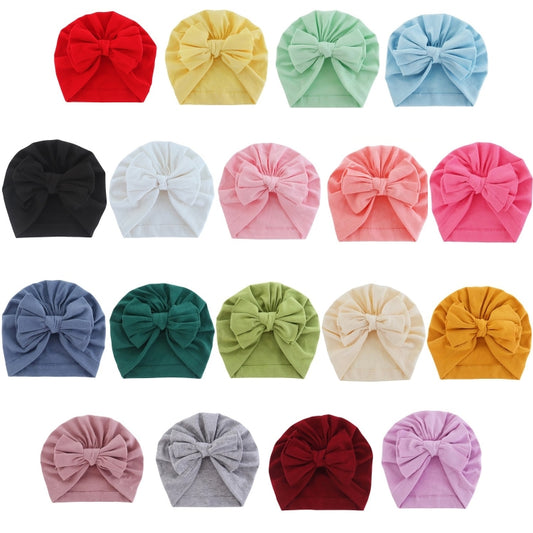 Baby Solid Color Cotton Hedging Cap Bowknot Turban Hat(Light Purple) by bashfashion