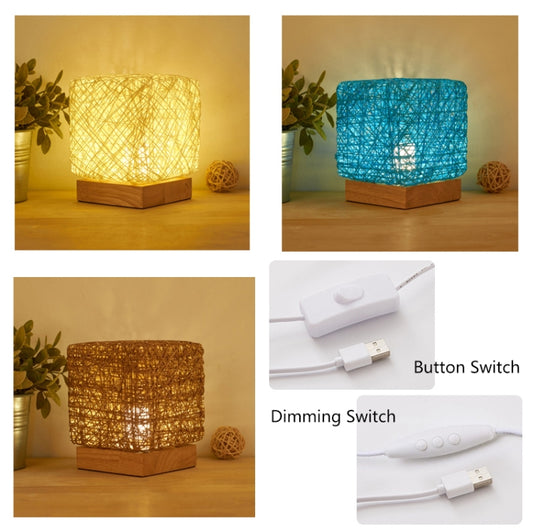 USB Square Sepak Takraw Table Lamp Bedroom Bedside Decorative Light, Spec: Dimming Switch+Base(Beige) by bashfashion