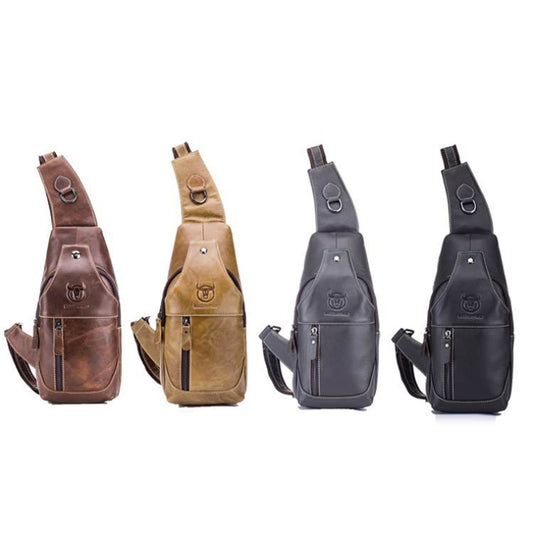 BULL CAPTAIN 019 Retro Men Leather Crossbody Shoulder Bag First-Layer Cowhide Chest Bag, Colour: Gray + Buckle by BULL CAPTAIN