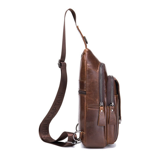 BULL CAPTAIN 110 Men Leather Shoulder Bag Cowhide Leather Multi-Function Chest Bag(Brown) by BULL CAPTAIN