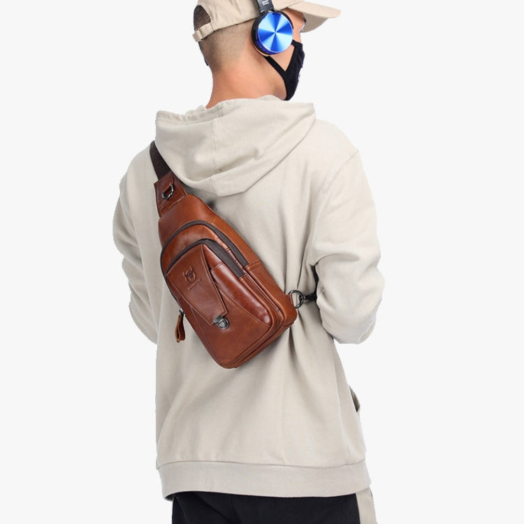 BULL CAPTAIN 110 Men Leather Shoulder Bag Cowhide Leather Multi-Function Chest Bag(Yellow Brown) by BULL CAPTAIN