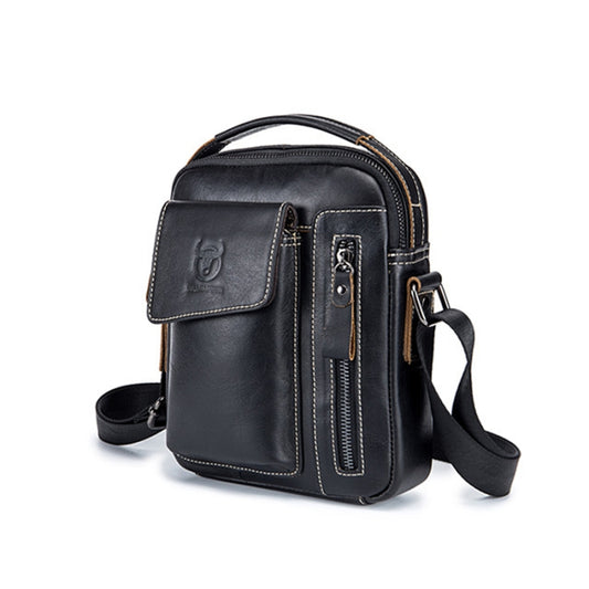BULL CAPTAIN 037 First-Layer Cowhide Messenger Bag Male Soft Leather Shoulder Bag(Black) by BULL CAPTAIN
