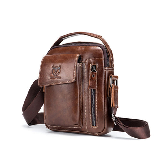 BULL CAPTAIN 037 First-Layer Cowhide Messenger Bag Male Soft Leather Shoulder Bag(Dark Brown) by BULL CAPTAIN