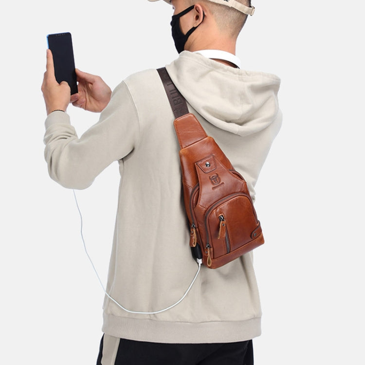 BULL CAPTAIN 129 First-Layer Cowhide Men Soft Chest Bag Outdoor Casual Messenger Bag(Black) by BULL CAPTAIN