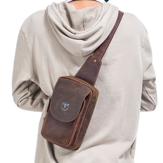 BULL CAPTAIN 133 Men Leather Retro Shoulder Bag Diagonal Leather Bag(Brown) by BULL CAPTAIN