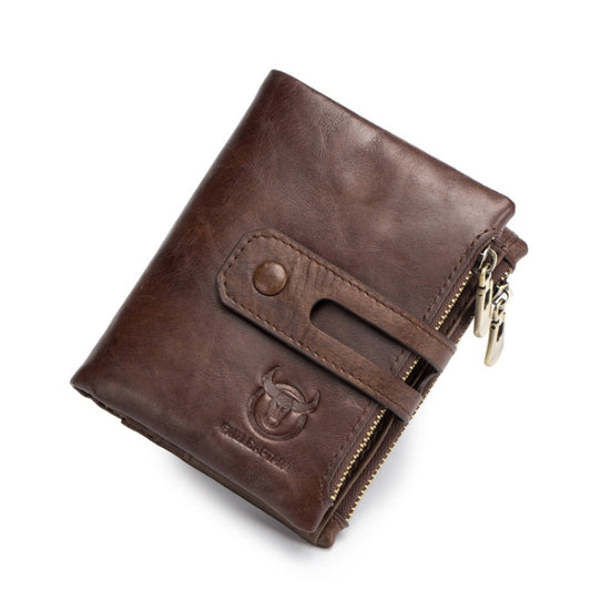 BULL CAPTAIN 021 Leather Men Vertical Wallet Short Multi-Function Wallet(Brown) by BULL CAPTAIN