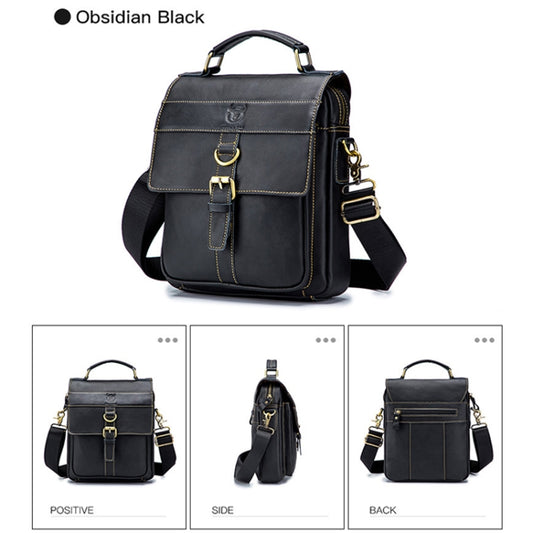 BULL CAPTAIN 302 First-Layer Cowhide Men Casual Shoulder Bag Leather Retro Briefcase(Obsmetrical Black) by BULL CAPTAIN