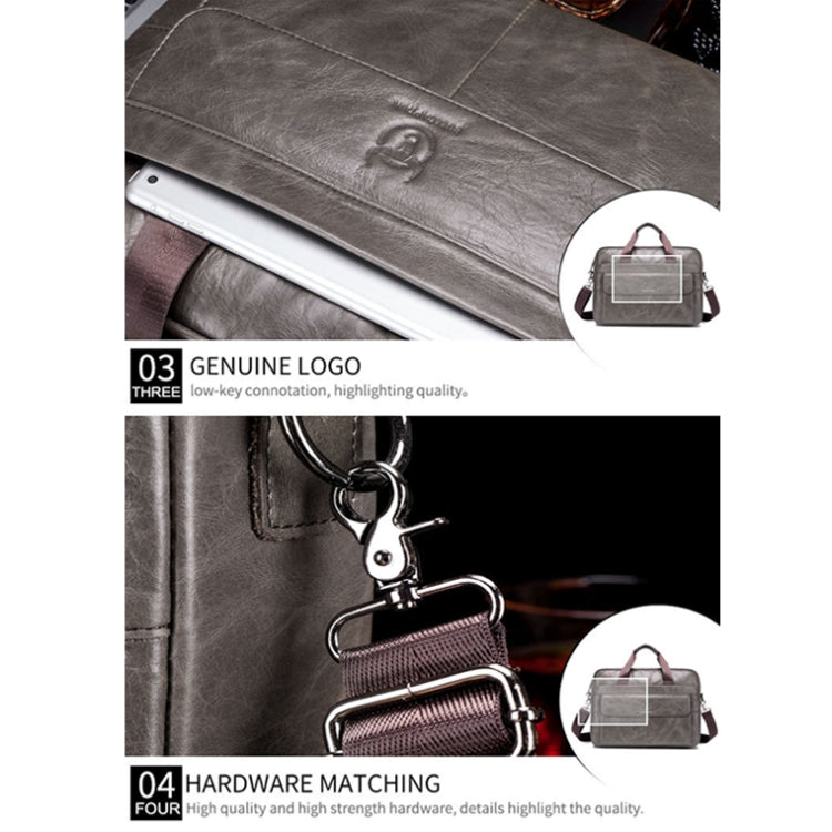 BULL CAPTAIN 046 Men Leather Briefcase First-Layer Cowhide Computer Handbag(Black) by BULL CAPTAIN