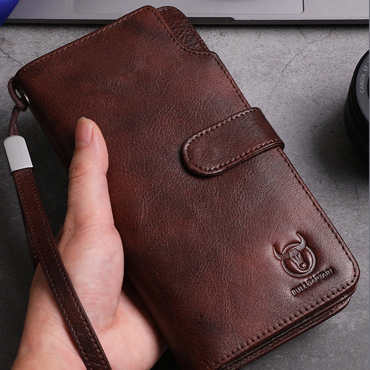 BULL CAPTAIN 028 Long Buckle Retro Cowhide Multi-Function Wallet (Coffee) by BULL CAPTAIN