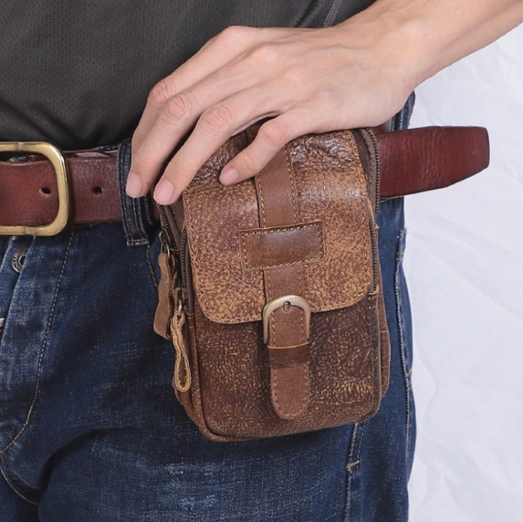 6371 Men Mobile Phone Belt Bag Multifunctional Retro Satchel Waist Bag(Brown) by bashfashion