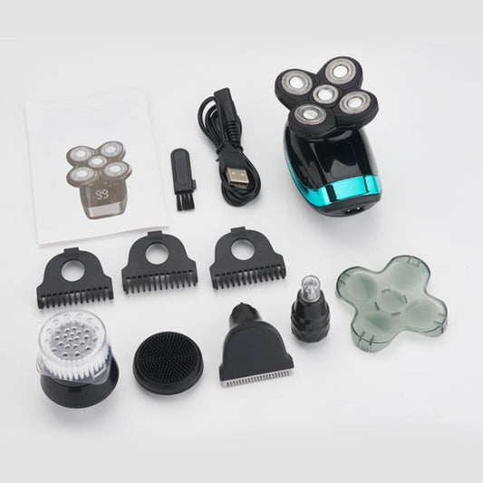 Electric Shaver Rechargeable Razor Intelligent Digital Display Bald Hair Clipper,Style: Blue + Full Set by bashfashion