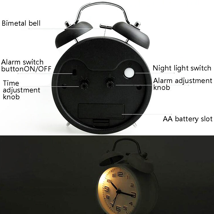 Metal Quality Mute Luminous Alarm Clock Classic Double Bell Clock(Yellow) by bashfashion