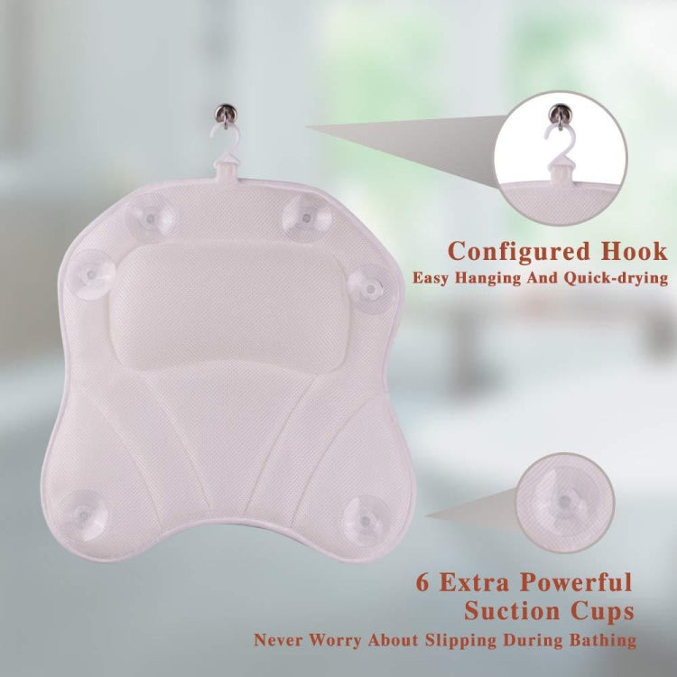 Machine Washable Mesh Cloth 3D Wave Bathtub Pillow Bathroom Bath Headrest(White) by bashfashion