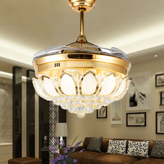 Invisible Crystal Fan LED Chandelier Home Living Room Bedroom Variable Frequency Ceiling Fan Light with Remote Control, Size:42 inch 115 Three Colors 36W by bashfashion