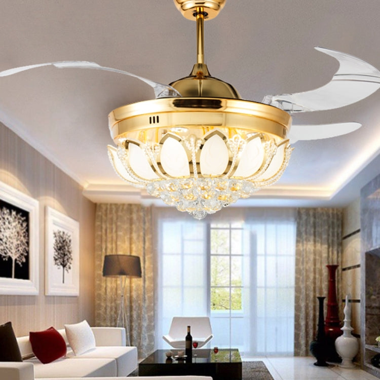 Invisible Crystal Fan LED Chandelier Home Living Room Bedroom Variable Frequency Ceiling Fan Light with Remote Control, Size:52 inch 112 Three Color Change 48W by bashfashion