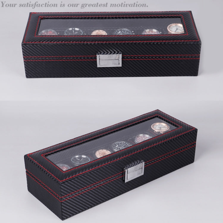 Carbon Fiber PU Leather Watch Box Jewelry Storage Box Packaging Box, Style: 6 Watch Positions by bashfashion
