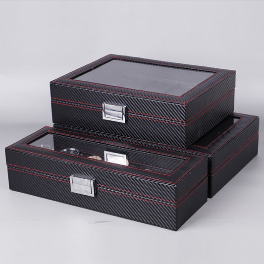 Carbon Fiber PU Leather Watch Box Jewelry Storage Box Packaging Box, Style: 6 + 3 by bashfashion