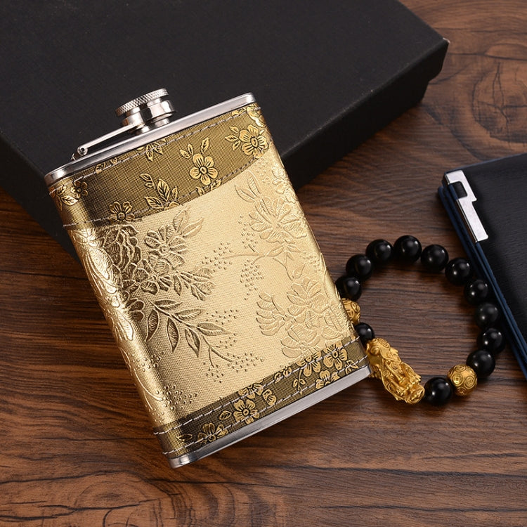Portable Stainless Steel Hip Flask Set With Wine Glass Funnel, Style: 8OZ Yellow Floral Pattern Core by bashfashion