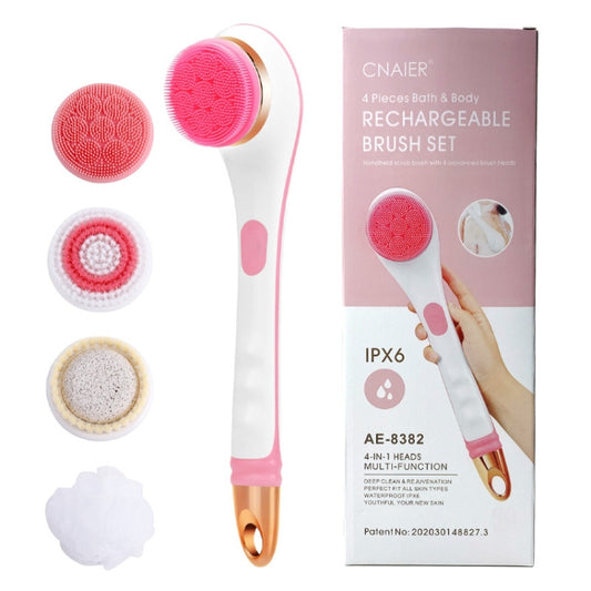 Electric Bath Massage Brush 4 In 1 Multi-Function Long-Handled Scrubbing Device(Pink) by bashfashion