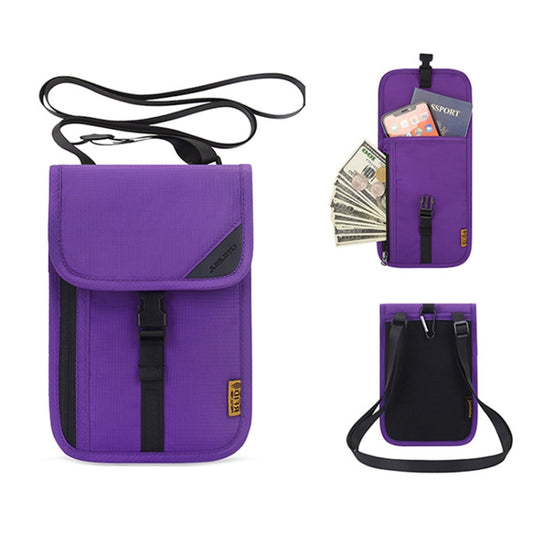 1062 Travel Passport Bag RFID Multi-Function Document Holder Hanging Neck Ticket Protective Case(Purple) by bashfashion
