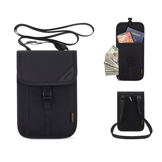 1062 Travel Passport Bag RFID Multi-Function Document Holder Hanging Neck Ticket Protective Case(Black) by bashfashion